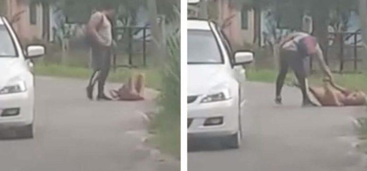 Sujeto es captado golpeando y arrastrando a una mujer en Cunduacán