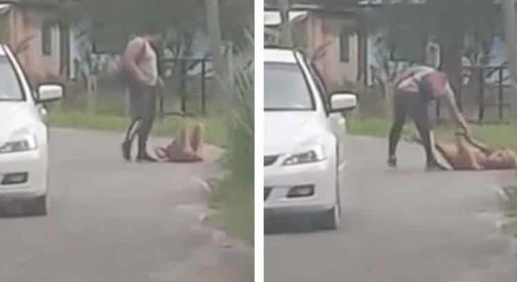 Sujeto es captado golpeando y arrastrando a una mujer en Cunduacán