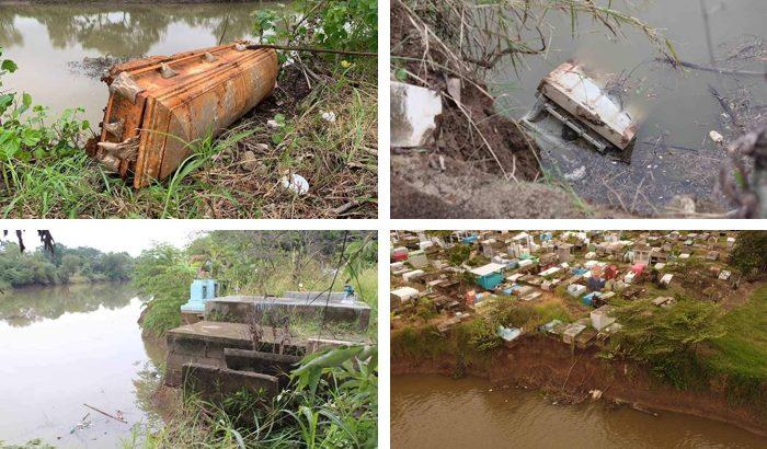 En Tabasco la creciente del Río Grijalva se lleva parte de un panteón