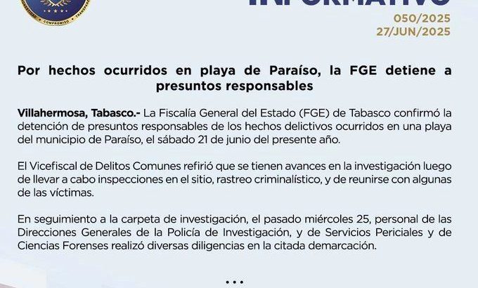 Detienen a cuatro asaltantes y agresores sexuales de turistas en Tabasco