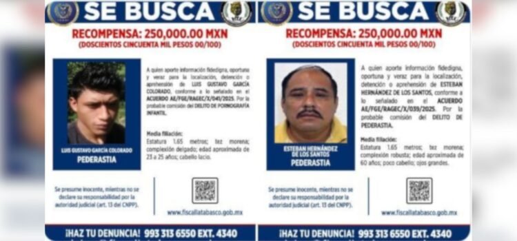 Ofrece FGE Tabasco otro medio millón por personas relacionadas con pornografía infantil