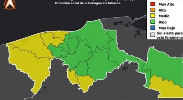 Protección Civil mantiene alerta amarilla por lluvias y aumentos en niveles de ríos en Tabasco